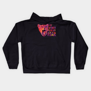 I Am Woman Hear Me Roar Kids Hoodie